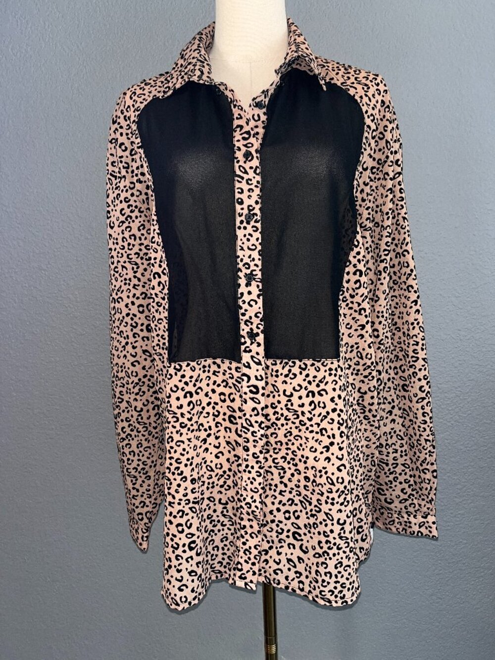 ONE BY ONE TEASPOON ZIGGY NIGHTS LEOPARD & SHEER OVERSIZED BUTTON DOWN SHIRT XS